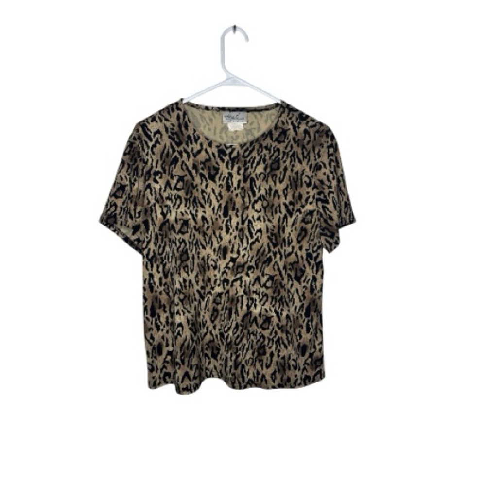 Kathie Lee Collection Animal Print Short Sleeve Top Size Large